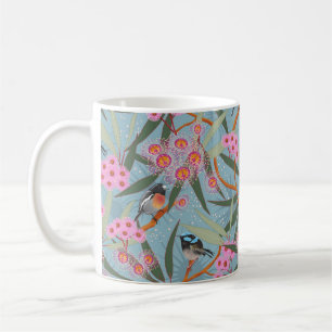 Eucalyptus Flowers med fåglar i Rosa och blått Kaffemugg
