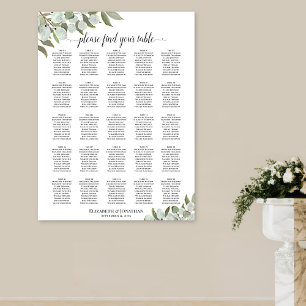 Eucalyptus Foliage 25 Table Wedding Seating Chart Poster