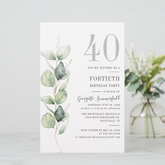 Eucalyptus Foliage 40:e födelsedagen Party Brevpapper (Stående Fram)