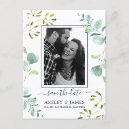Eucalyptus Foliage Blue Botanical Spara datumet Meddelande Vykort