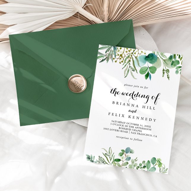 Eucalyptus Foliage Calligraphy Bröllop Inbjudningar (Skapare uppladdad)