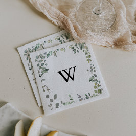 Eucalyptus Foliage Delight Monogram Bröllop Napkin Pappersservett