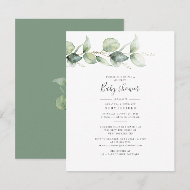 Eucalyptus Foliage Elegant Par Baby Shower Inbjudningar (Fram/baksida)