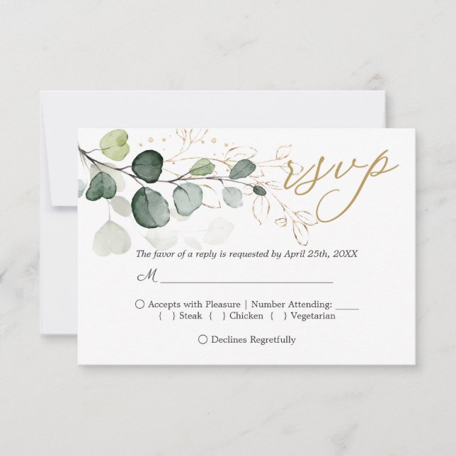 Eucalyptus Foliage Guld Löv Bröllop OSA-kort Inbjudningar (Framsida)