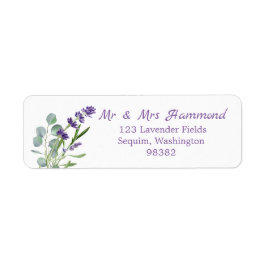 Eucalyptus Foliage Lila Lavender Flowers Returadress Etikett