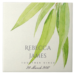 EUCALYPTUS FOLIAGE LÖV SPARAR DATUM BRÖLLOP GIFT KAKELPLATTA