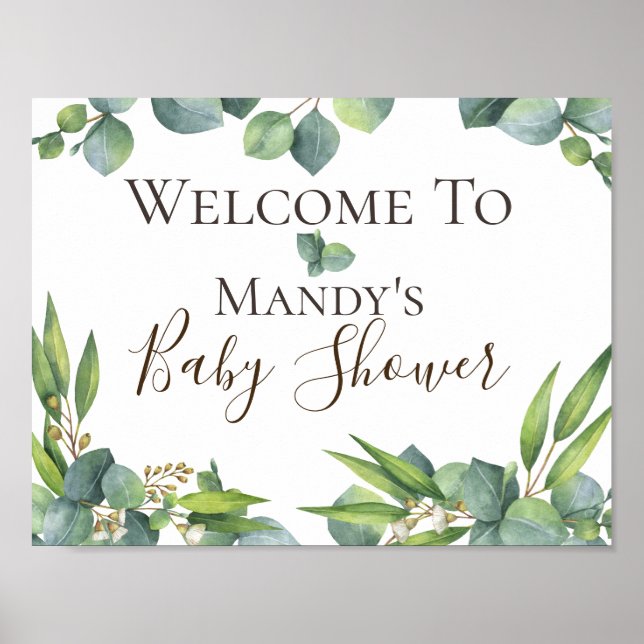 Eucalyptus Foliage Personlig Baby Shower Sign Poster (Framsidan)