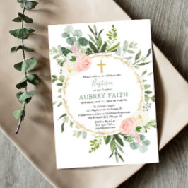 Eucalyptus foliage rosa elegant flicka baptism inbjudningar