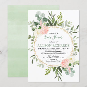 Eucalyptus foliage rosa guld Flickbabydusch för Inbjudningar
