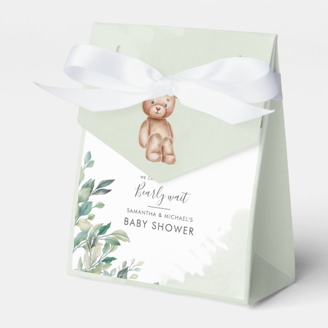 Eucalyptus Foliage Script Bear Par Baby Shower Presentaskar (Framsidan Sidan)