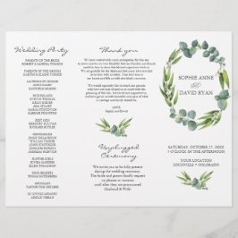 Eucalyptus Foliage Utandning Tri+Fold Bröllopsprog Reklamblad