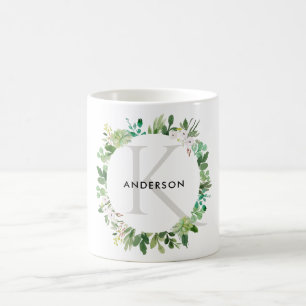 EUCALYPTUS FOLIAGE WATERCOLOR MONOGRAM KAFFEMUGG