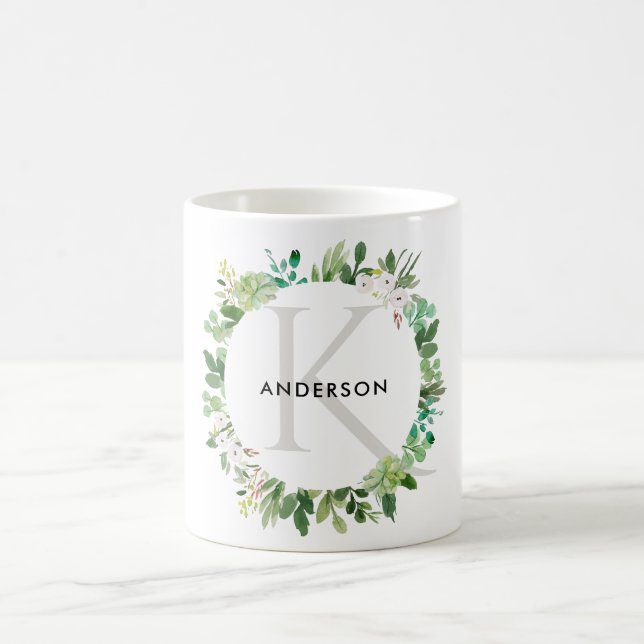 EUCALYPTUS FOLIAGE WATERCOLOR MONOGRAM KAFFEMUGG (Center)