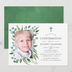 Eucalyptus Forest Greenery First Heliga Communion Inbjudningar