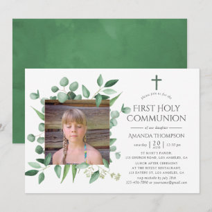 Eucalyptus Forest Greenery First Heliga Communion Inbjudningar