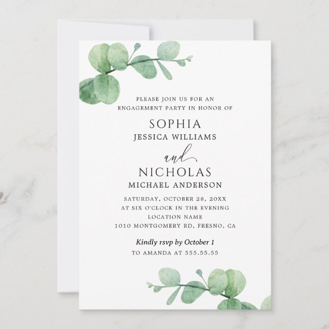 Eucalyptus Förlovningsfest | Utomhusgrönska Inbjudningar (Framsida)