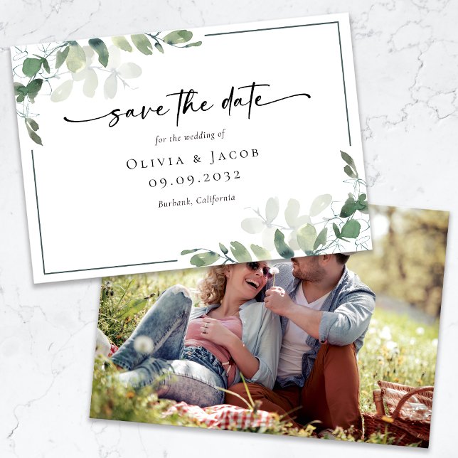 Eucalyptus Foto Bröllop Save The Date Spara Datumet (Skapare uppladdad)