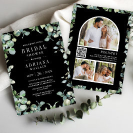 Eucalyptus Foto QR-kod Svart Bröllopsdusch Inbjudningar