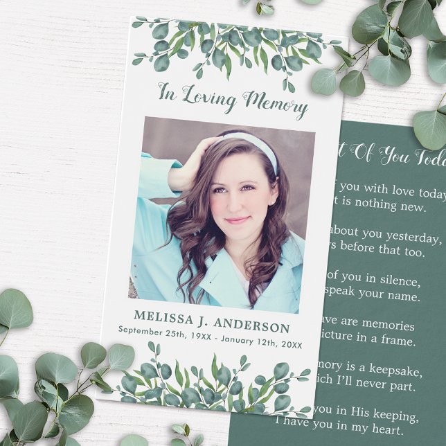 Eucalyptus Fotosympati Funeral Prayer Card Visitkort (Skapare uppladdad)