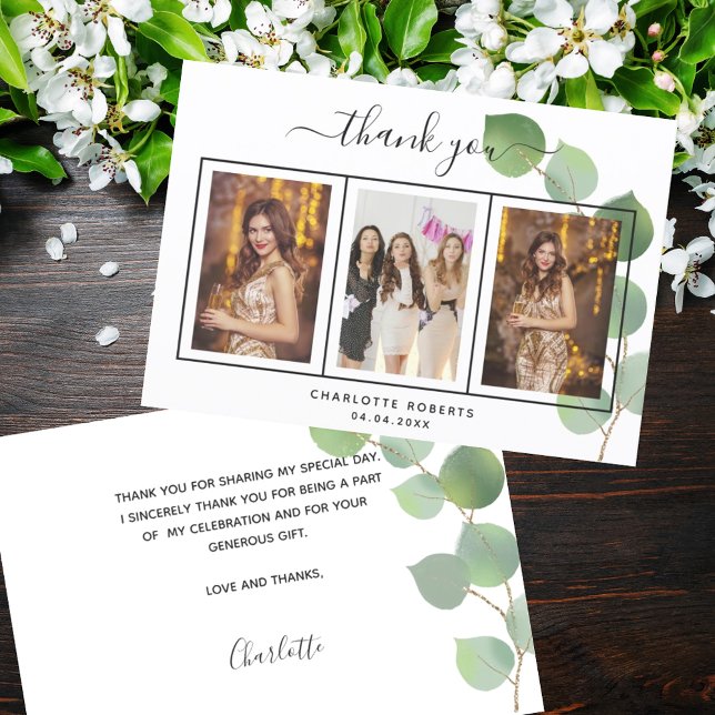Eucalyptus-fototack för födelsedagsljud tack kort (Skapare uppladdad)