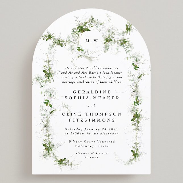 Eucalyptus Framad krandning Monogram Bröllop Arch Inbjudningar (Skapare uppladdad)