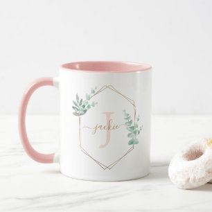 Eucalyptus Framed Monogram med vattenfärg Mugg