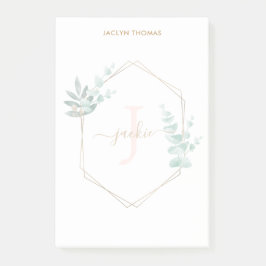 Eucalyptus Framed Monogram med vattenfärg Post-it Block
