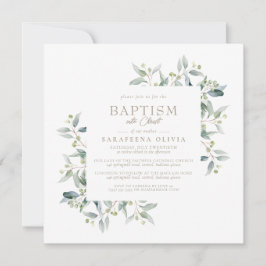 Eucalyptus Framed Simple Elegant Mor Baptism Inbjudningar