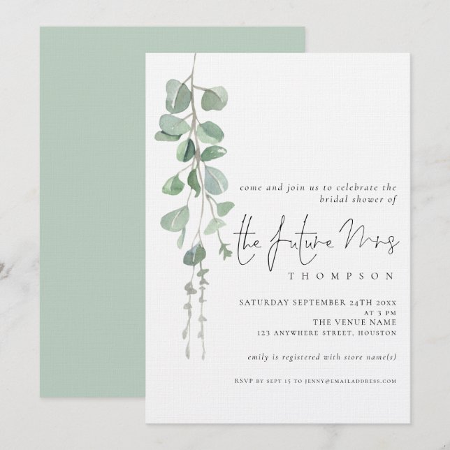 Eucalyptus Framtiden Mrs Möhippa Inbjudningar (Fram/baksida)