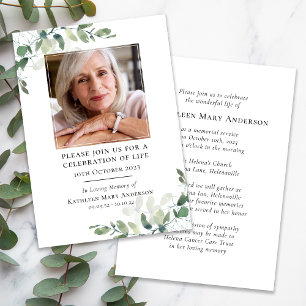 Eucalyptus Funeral Memorial Firande i Life Inbjudningar