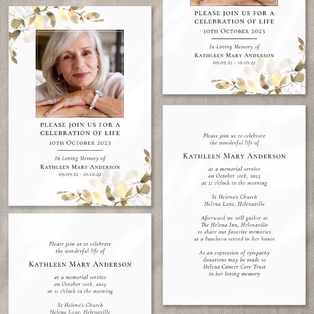 Eucalyptus Funeral Memorial Firande i Life Inbjudningar (Skapare uppladdad)