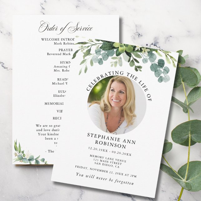 Eucalyptus Funeral Memorial Photo Order of Service Program (Skapare uppladdad)