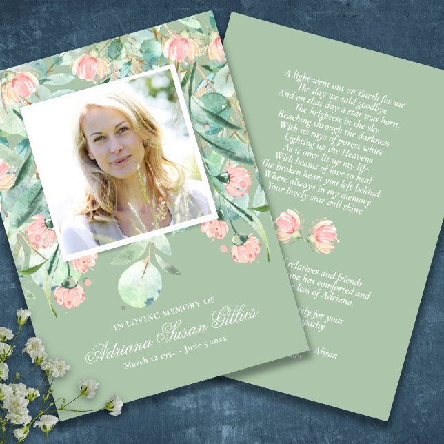 Eucalyptus Funeral Memorial Prayer-fotokort Visitkort (Eucalyptus Sympathy Memorial Funeral Cards)