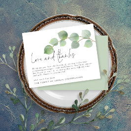 Eucalyptus Funeral Sympathy Kärlek och tack Card Inbjudningar