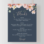 Eucalyptus Garden Ro Blommigt Bröllop Drinks Menu Poster<br><div class="desc">Den här ro bröllop-dryckens blommigt-meny i eukalyptus är perfekt för ett rustiskt bröllop. Utformningen har rosa,   blommor,  gul ros med eukalyptus löv i en mörk marin blå bakgrund.</div>