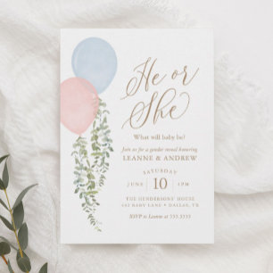 Eucalyptus Gender Reveal-färgbubblor Inbjudningar