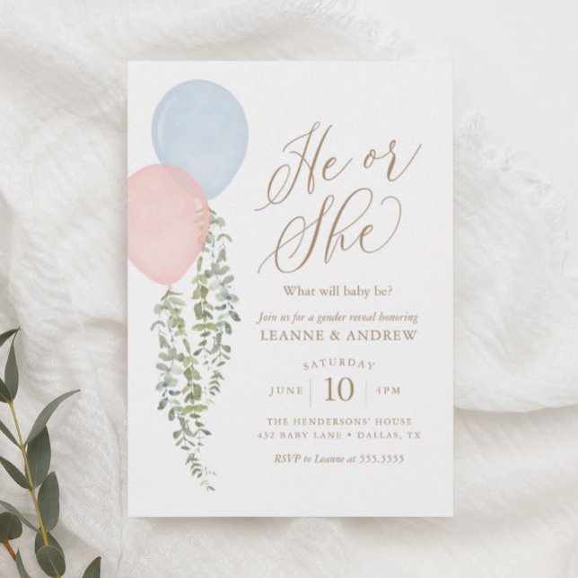 Eucalyptus Gender Reveal-färgbubblor Inbjudningar (Skapare uppladdad)
