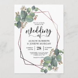 Eucalyptus geometri ro guld ram bröllop inbjudningar