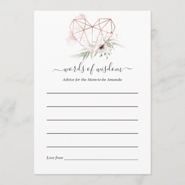 Eucalyptus Geometric Baby Shower ro Guld Rådkort (Framsida)