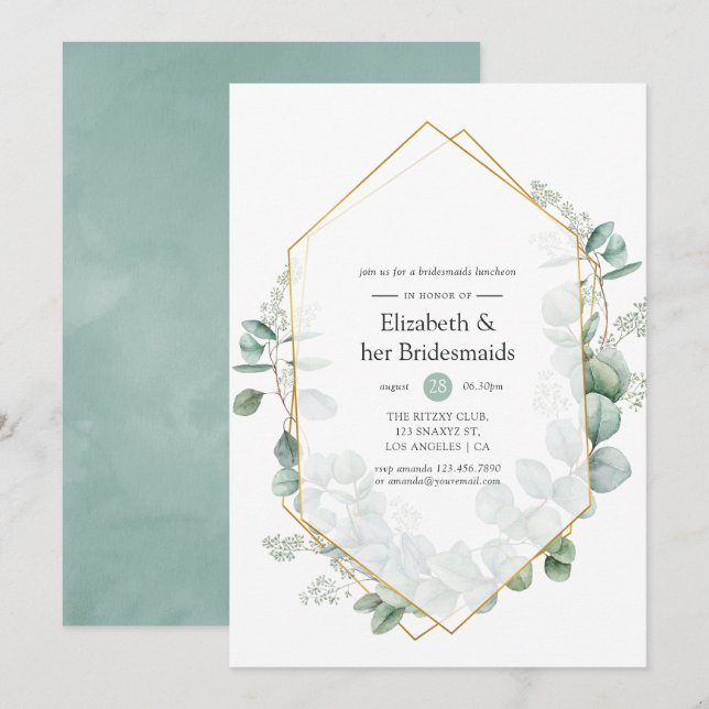 Eucalyptus Geometric Bridesmaids Luncheon Inbjudningar (Fram/baksida)