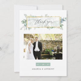 Eucalyptus Geometric Bröllop Photo Collage Tack Kort