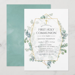 Eucalyptus Geometric First Communion för vattenfär Inbjudningar