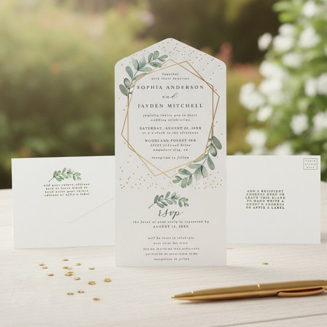 Eucalyptus Geometric Gold Foil Bröllop (Skapare uppladdad)