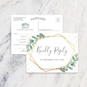 Eucalyptus Geometric Gold Foil Bröllop OSA Meddelande Vykort