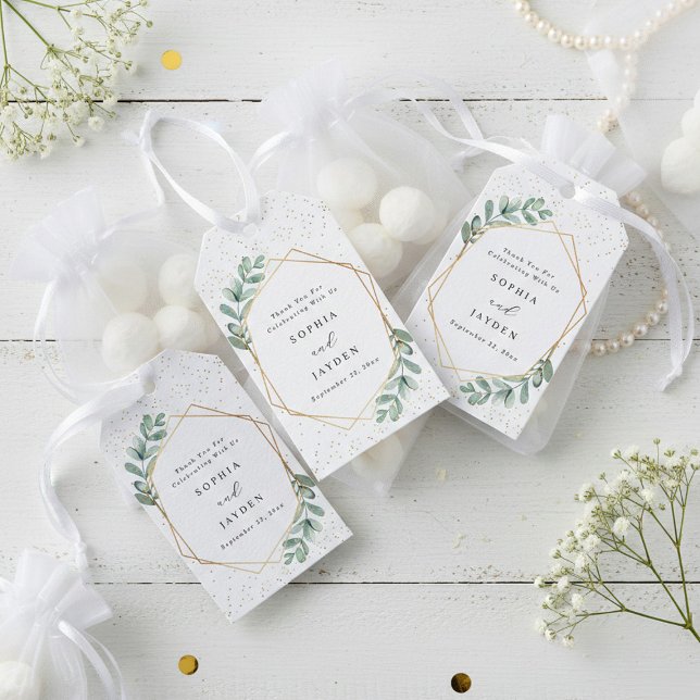 Eucalyptus Geometric Gold Foil Bröllop Presentetikett (Skapare uppladdad)