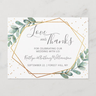Eucalyptus Geometric Gold Foil Bröllop Tack Meddelande Vykort
