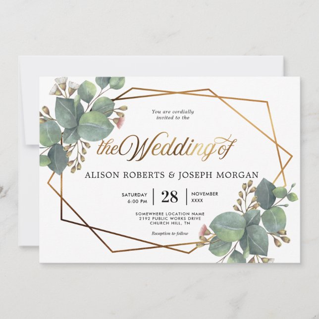 Eucalyptus geometric ram bröllopsinbjudan inbjudningar (Framsida)