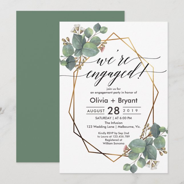 Eucalyptus geometric ram förlovningsfest inbjudningar (Fram/baksida)