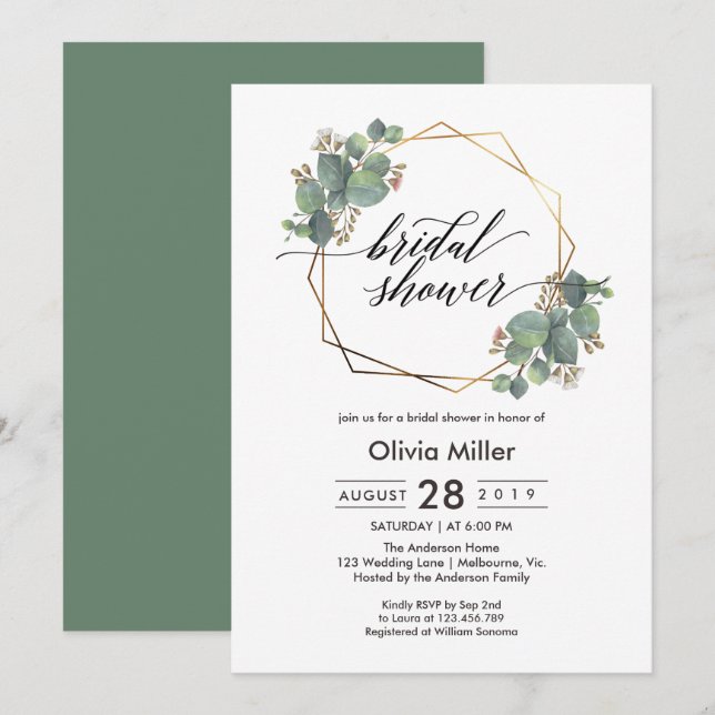 Eucalyptus geometric ram möhippa invitate inbjudningar (Fram/baksida)