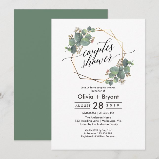 Eucalyptus geometric ram möhippa invitate inbjudningar (Fram/baksida)